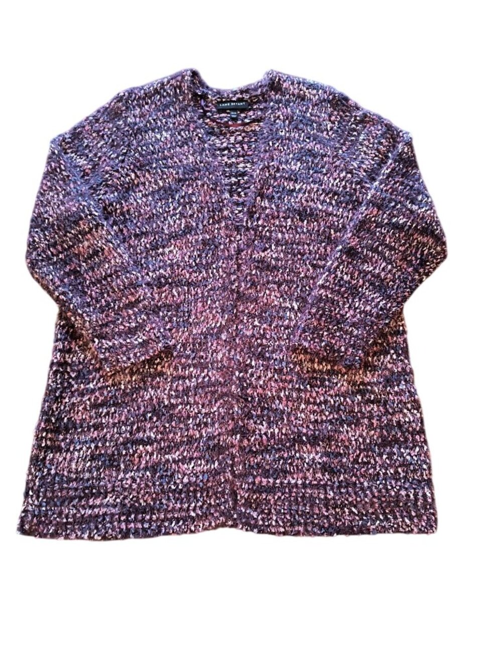 Lane Bryant 18/20 Long Sleeve Purple Pink Blue White Eyelash Loose Knit Sweater